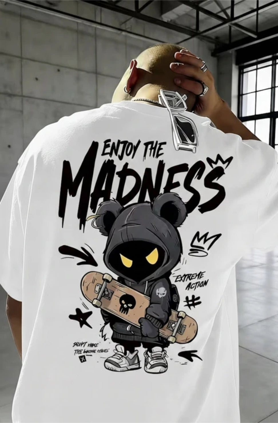 Enjoy The Madness Graphic Printed Oversized T-Shirt for Men | Streetwear Cotton Loose Fit Tee