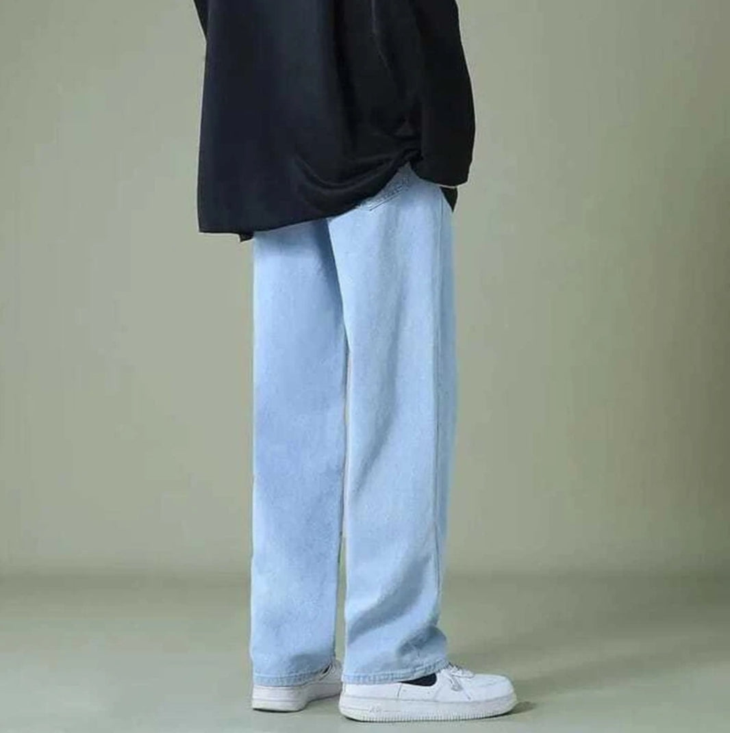 Men’s Light Blue Loose Fit Denim Jeans – Casual Streetwear Baggy Pants