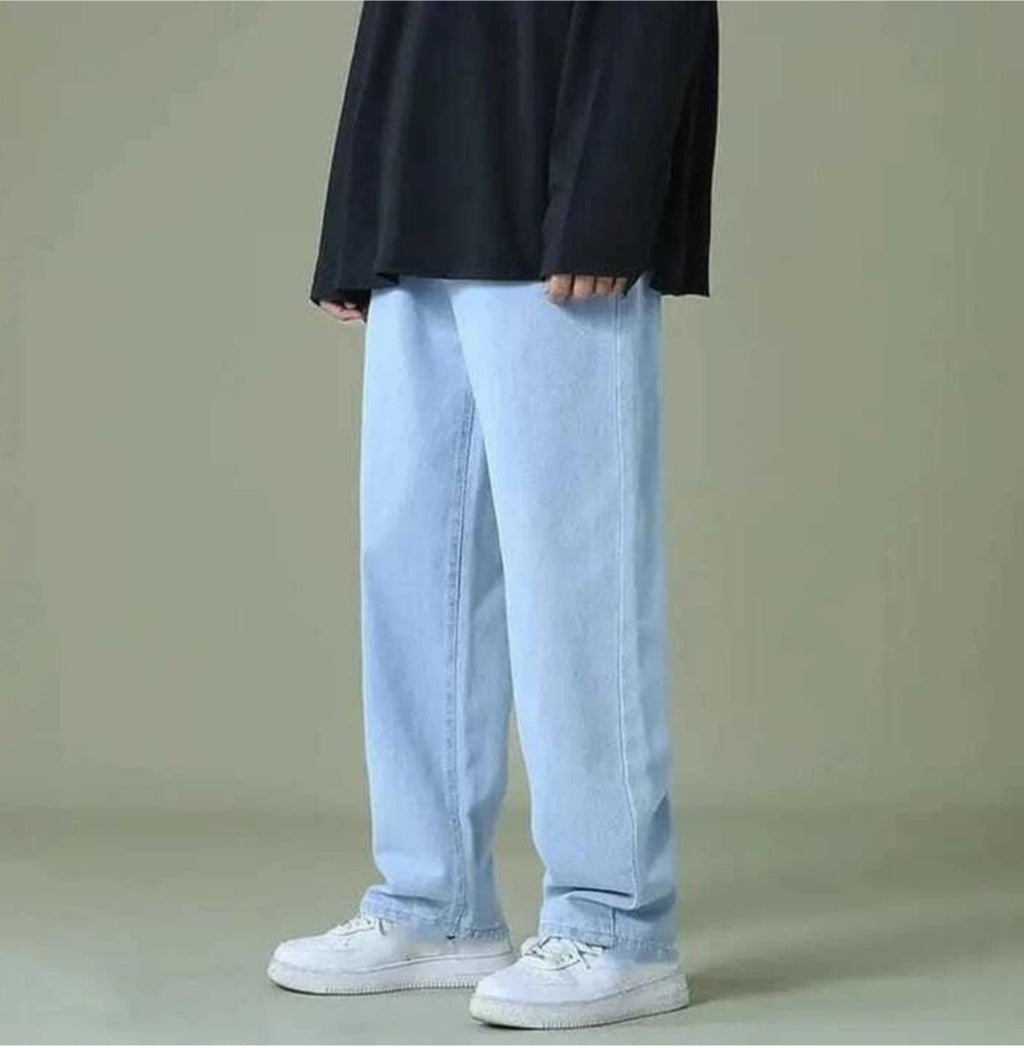 Men’s Light Blue Loose Fit Denim Jeans – Casual Streetwear Baggy Pants