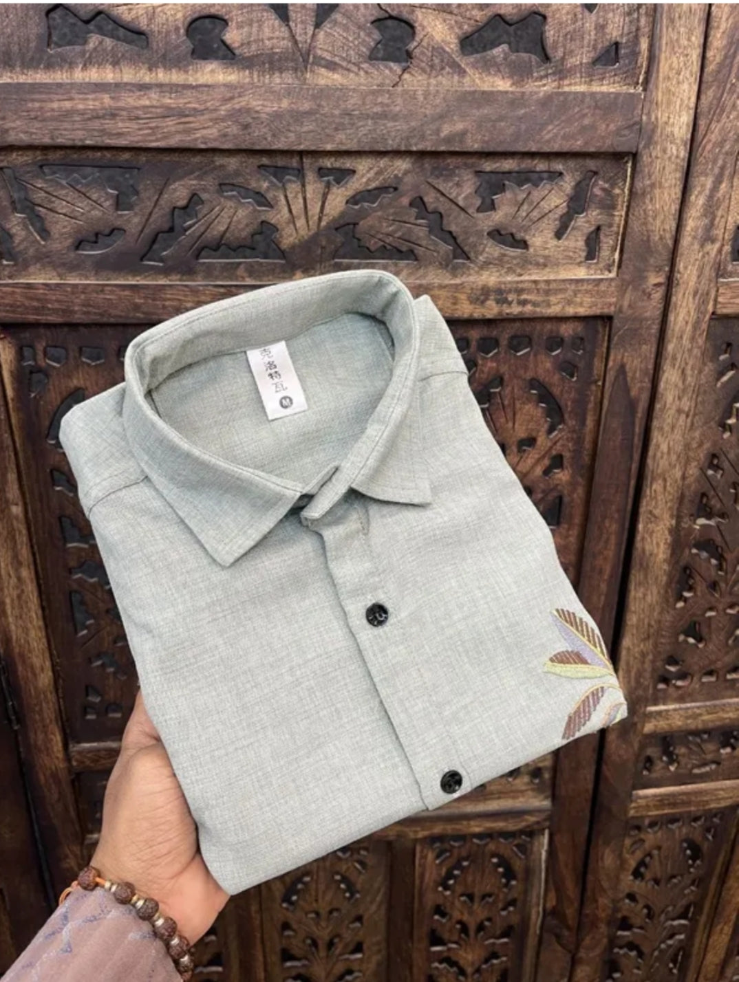 Premium Olive Green Embroidered Casual Shirt